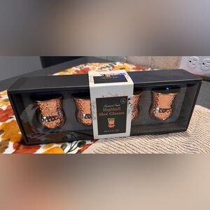 SOLD—Set of 4- Hammered Finish Copper Highball Moscow Mule Shot Glasses Set
